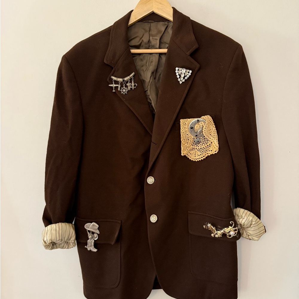 Vintage Custom Western Boho Indie Brown Blazer with Unique Accents